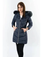 Tmavě modrá dlouhá dámská prošívaná zimní bunda (7689)