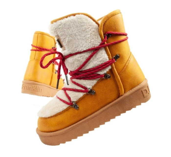 D.Franklin sněhule dámské zimní módní kožešina zateplené hořčice dámské