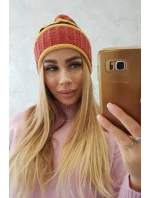 Dámská čepice Kinga K297 červená+hořčicová+černá Dámská čepice Kinga K297 červená+hořčicová+černá