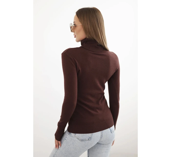 Dámský svetr z viskózy s rolákem a dlouhým rukávem hnědý Dámský svetr z viskózy s rolákem a dlouhým rukávem hnědý