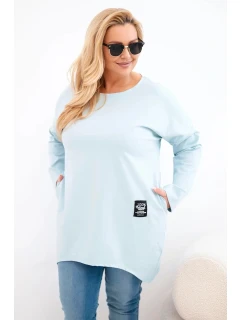 Dámská halenka Plus Size s delším zadním dílem a dlouhým rukávem tmavě mentolová