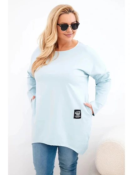 Dámská halenka Plus Size s delším zadním dílem a dlouhým rukávem tmavě mentolová