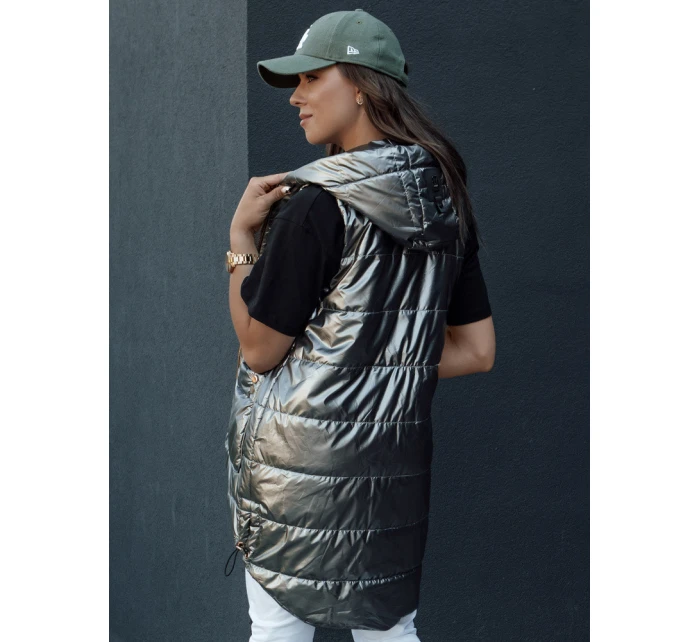 Dámská prošívaná dlouhá vesta s kapucí JESS tmavě šedá FashionStreet TY4446 Dámská prošívaná dlouhá vesta s kapucí JESS tmavě šedá FashionStreet TY4446