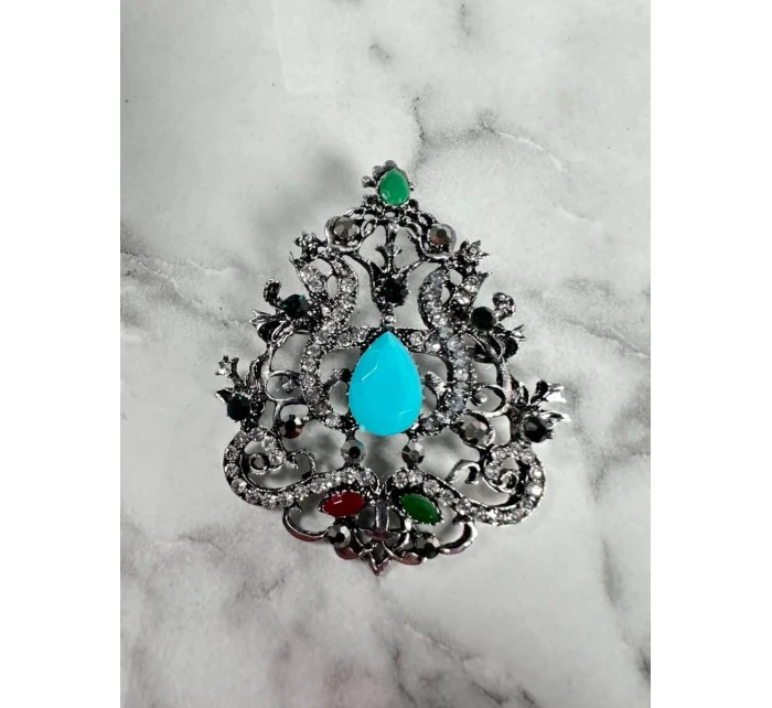 Brož model 18753883 stříbrná + modrá - K-Fashion