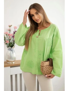 Košilová halenka s vyšívaným vzorem jasně zelená