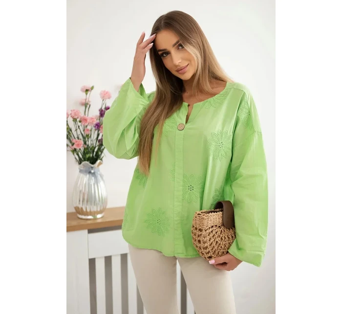 Košilová halenka s vyšívaným vzorem jasně zelená