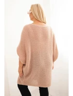 Svetr dámský Plus Size s model 21798605 pončo pudrově růžový - K-Fashion Svetr dámský Plus Size s model 21798605 pončo pudrově růžový - K-Fashion