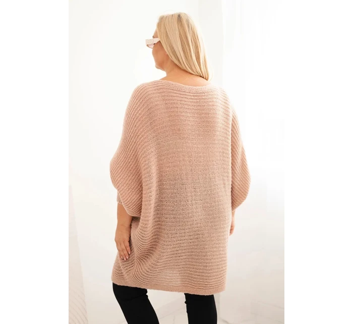 Svetr dámský Plus Size s model 21798605 pončo pudrově růžový - K-Fashion Svetr dámský Plus Size s model 21798605 pončo pudrově růžový - K-Fashion