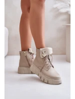 model 21673696 Kožené Boty Dámské Na Platformě Zateplené Béžové - Zazoo
