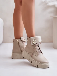 Zazoo 60511 Kožené Boty Dámské Na Platformě Zateplené Béžové