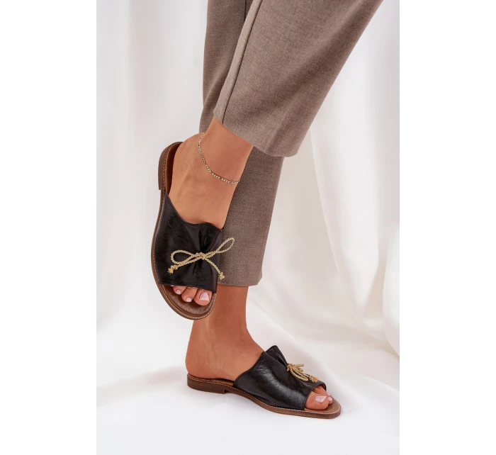 Kožené Ploché Elegantní Pantofle S Mašlí Lewski model 21684473 Černé - Boto Kožené Ploché Elegantní Pantofle S Mašlí Lewski model 21684473 Černé - Boto