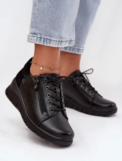 Kožené dámské polobotky na platformě model 21707635 Černé - VINCEZA