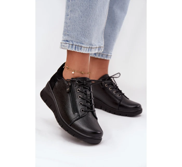 Kožené dámské polobotky na platformě model 21707635 Černé - VINCEZA