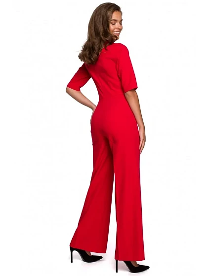 model 18003044 Elegantní overal se zavazováním za krkem červený - STYLOVE