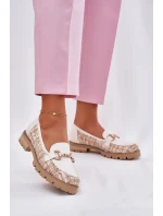 Dámské kožené mokasíny se zlatým detailem Laura Messi – světle béžové