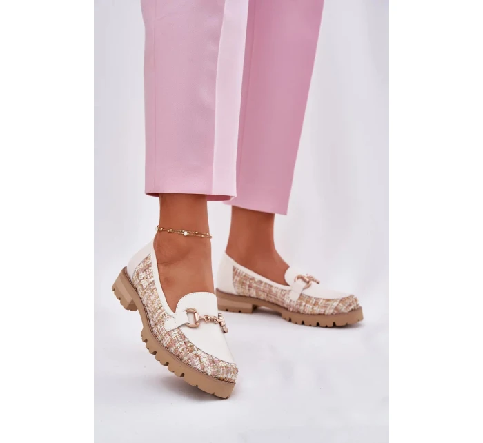 Dámské kožené mokasíny se zlatým detailem Laura Messi – světle béžové