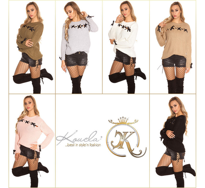 Trendy KouCla chunky knit jumper with lacing