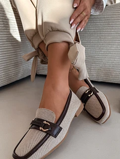 Dámské mokasíny Loafersy H8-515 hnědo-bežové -  Evelora