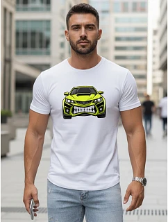 Pánské tričko s potiskem auta bílé FashionStreet NX5015R