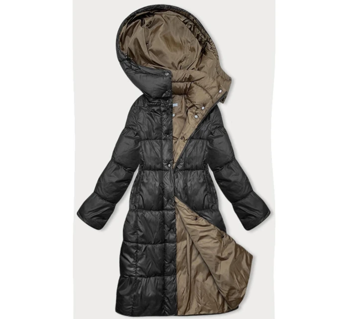 Dlouhá černá dámská zimní bunda (YP-22073-1)