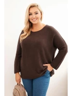 Svetr dámský plus size s lodičkovým výstřihem hnědý Svetr dámský plus size s lodičkovým výstřihem hnědý