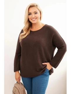 Svetr dámský plus size s lodičkovým výstřihem hnědý
