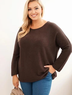 Svetr dámský plus size s lodičkovým výstřihem hnědý