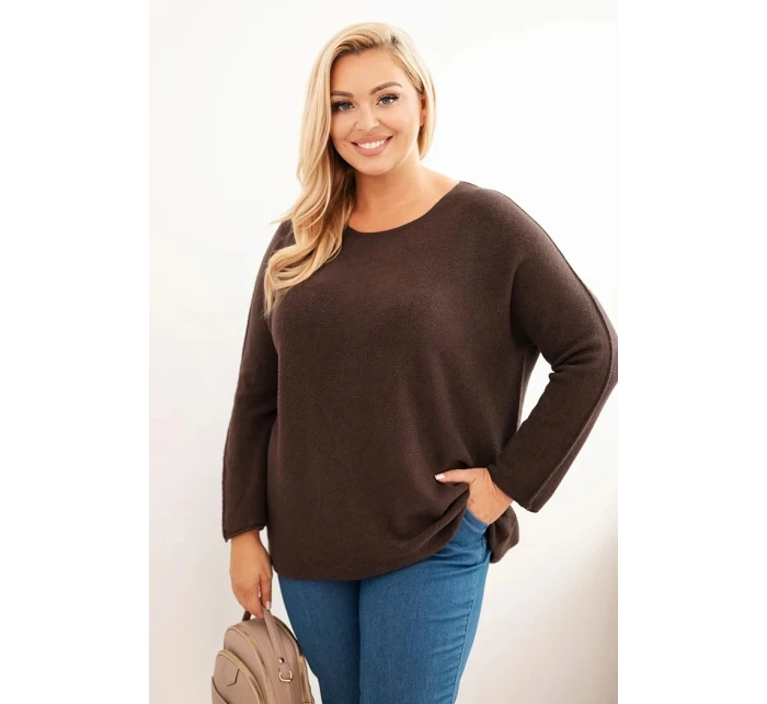 Svetr dámský plus size s lodičkovým výstřihem hnědý Svetr dámský plus size s lodičkovým výstřihem hnědý