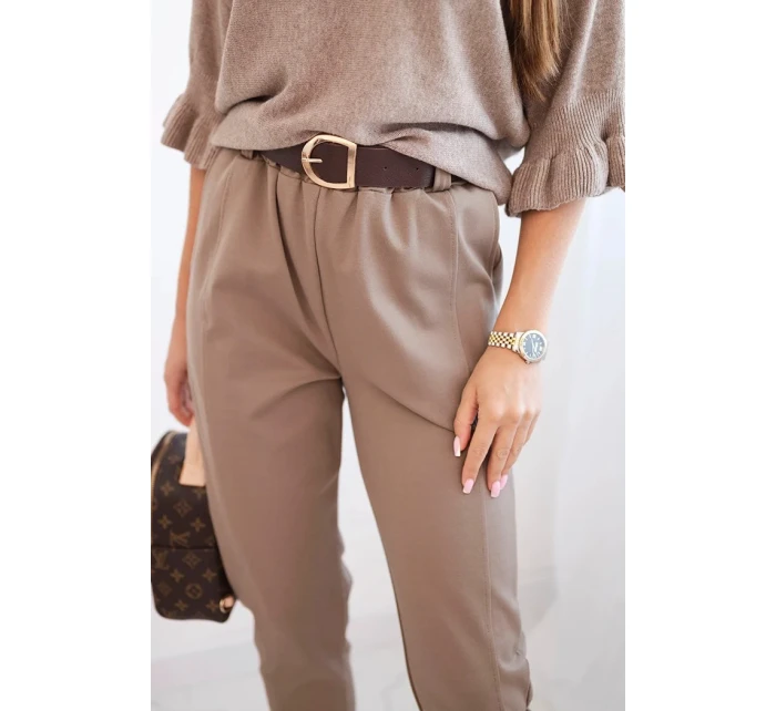 Dámské viskózové kalhoty s páskem a model 21407251 nohavicemi fango - K-Fashion