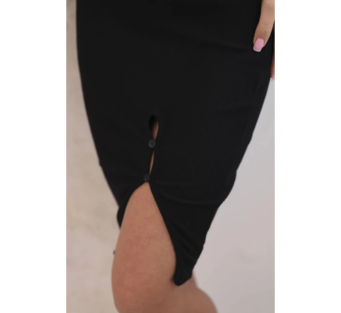 Dámská pruhovaná bavlněná sukně s rozparkem a ozdobnými knoflíky černá