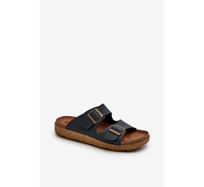 Lehké pohodlné pánské žabky s přezkami model 21665699 modré - Inblu