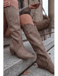 Eko semišové kozačky kovbojky dámské na podpatku béžové Jenaya