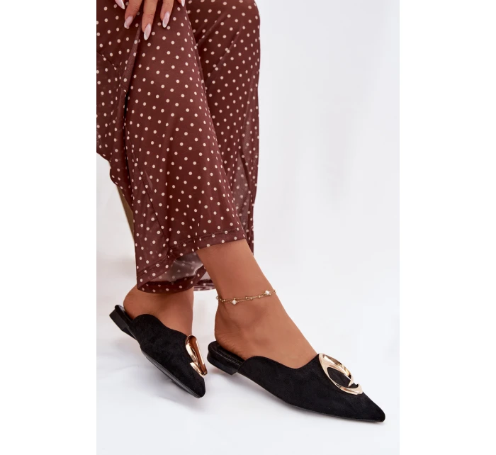 Dámské pantofle Mule s ozdobným zlatým detailem Černé Galvella Dámské pantofle Mule s ozdobným zlatým detailem Černé Galvella