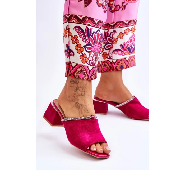 Semišové pantofle na vysokém podpatku S.Barski Fuchsia