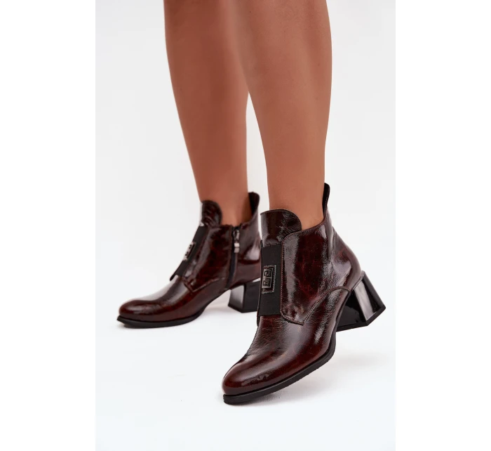 Kožené lakované kotníčkové boty 60560 vínově hnědá - Zazoo