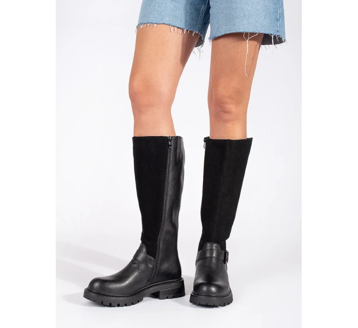 Designové kozačky černé dámské platforma Designové kozačky černé dámské platforma