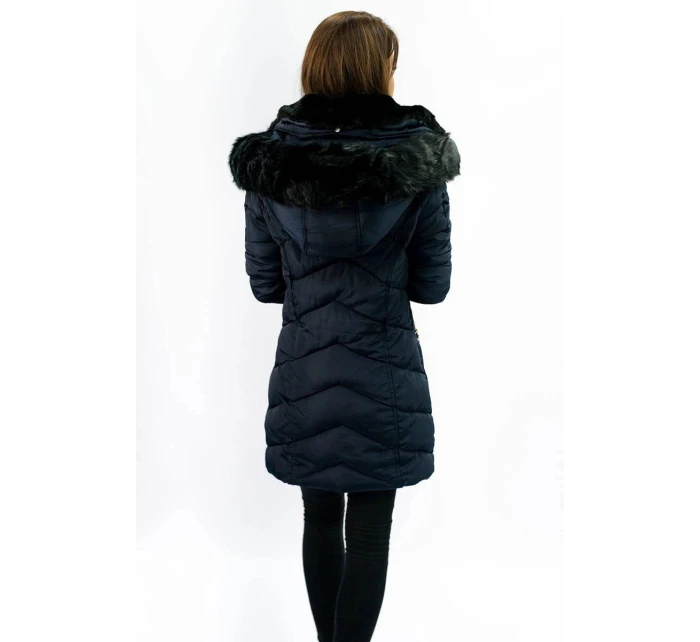 Tmavě modrá prošívaná dámská zimní bunda s kapucí (w732) Tmavě modrá prošívaná dámská zimní bunda s kapucí (w732)