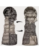 Béžová hrubší oboustranná vesta s panteřím vzorem a s odepínací kapucí model 21310496 - HONEY WINTER