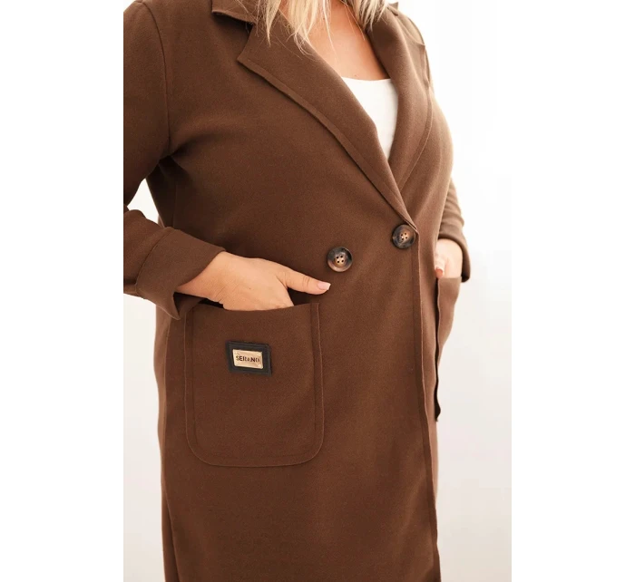 Dámský elegantní kabát Plus Size s límcem a velkými kapsami model 21468734 - K-Fashion Dámský elegantní kabát Plus Size s límcem a velkými kapsami model 21468734 - K-Fashion