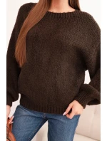 Dámský svetr s vlnou hrubé pleteniny a dlouhým rukávem hnědý Dámský svetr s vlnou hrubé pleteniny a dlouhým rukávem hnědý