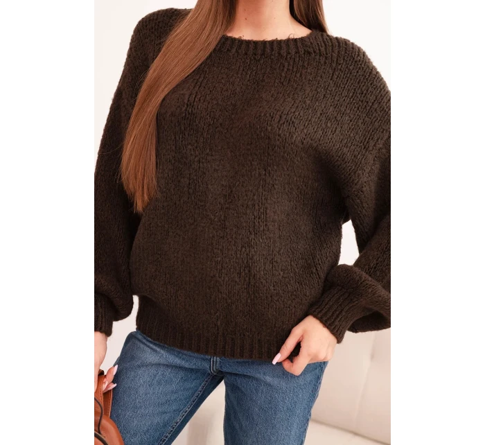 Dámský svetr s vlnou hrubé pleteniny a dlouhým rukávem hnědý Dámský svetr s vlnou hrubé pleteniny a dlouhým rukávem hnědý