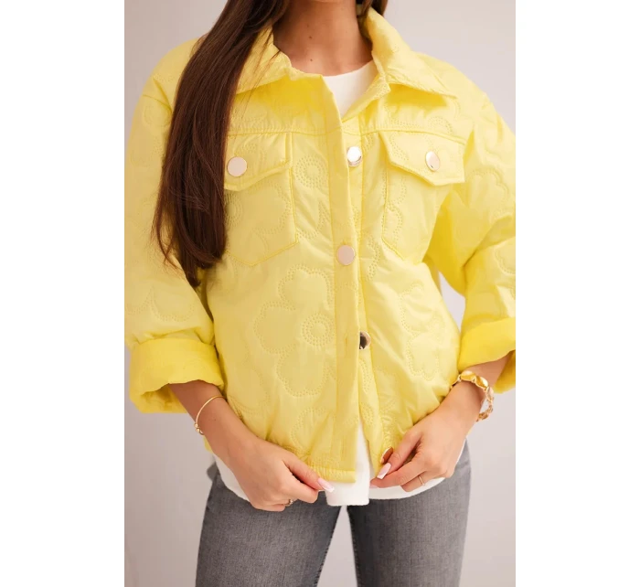 Dámská jarní prošívaná bunda s květinovým vzorem žlutá