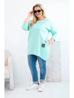 Dámská blůza Plus Size s delším zadním dílem a dlouhým rukávem mátová