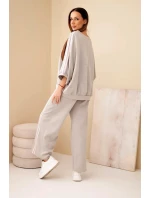 Dámský komplet viskózové máslo s širokými nohavicemi a volnou blůzou fango