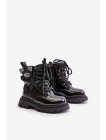 Zateplené dívčí botky s medvídkem na zip lakované černé model 21672270 - Boto