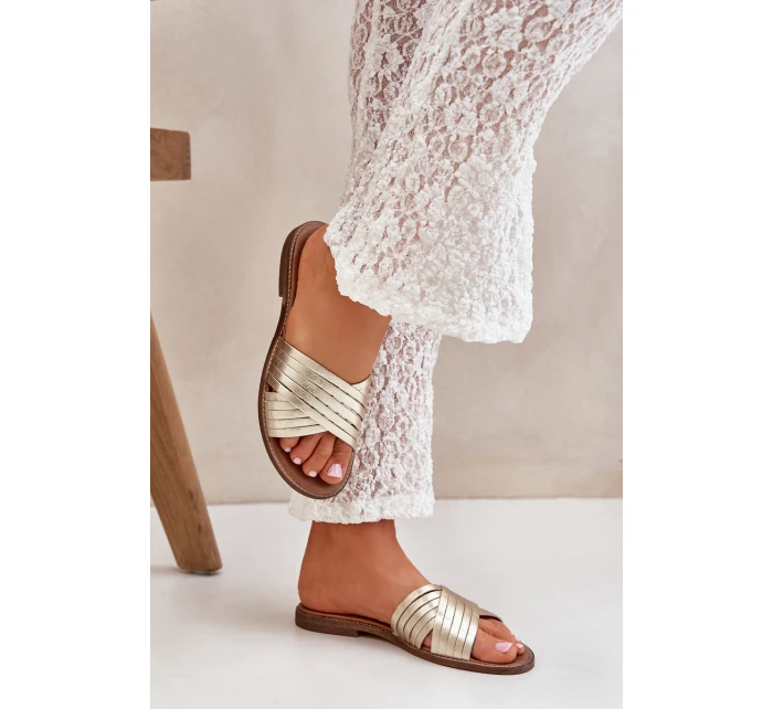 Kožené dámské pantofle Lewski Shoes model 21682360 zlaté - Boto Kožené dámské pantofle Lewski Shoes model 21682360 zlaté - Boto