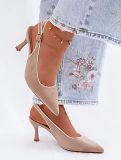 Dámské sandály na podpatku s lemovkou béžové model 22111335 - Boto