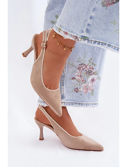 Dámské sandály na podpatku s lemovkou béžové Relmira
