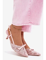 Dámské krajkové sandály na podpatku s mašlí Růžové Maribelle