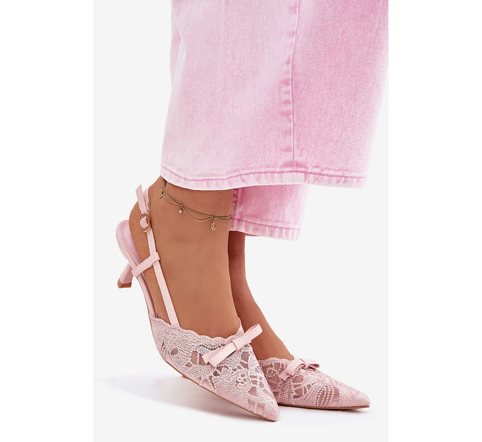 Dámské krajkové sandály na podpatku s mašlí Růžové Maribelle